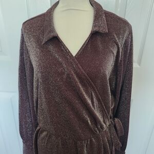 Lane Bryant Size 22/24 Laurex Faux-Wrap V-neck Colared Midi Dress